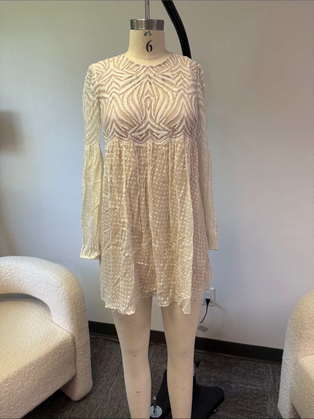 BCBGMaxAzria Ivory Long-Sleeve Embellished Mini Dress